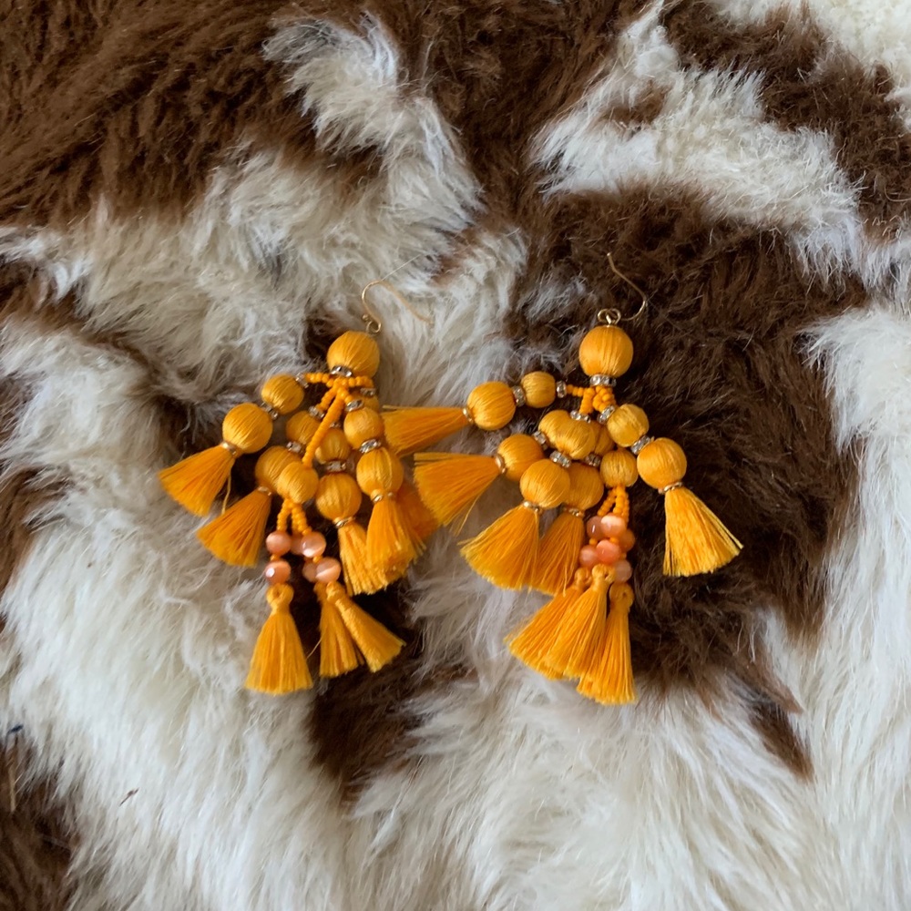 Mustard yellow dangle tassel earrings